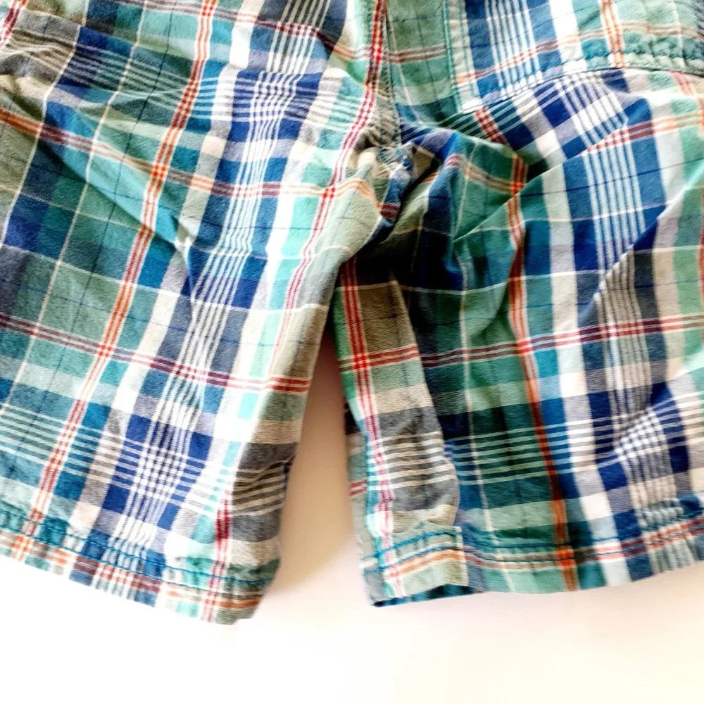 Children's Place Boys Shorts Blue Plaid Adjustable Waist Pull On Size 7